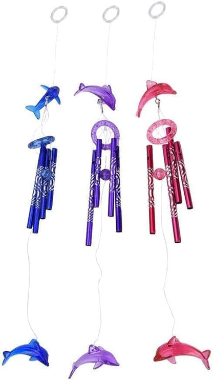 1Pc Purple Dolphin Wind Chime, Crystal Dolphin Hanging Decoration 4 Metal Tubes Wind Chime, Creative Bell Blessing Gift