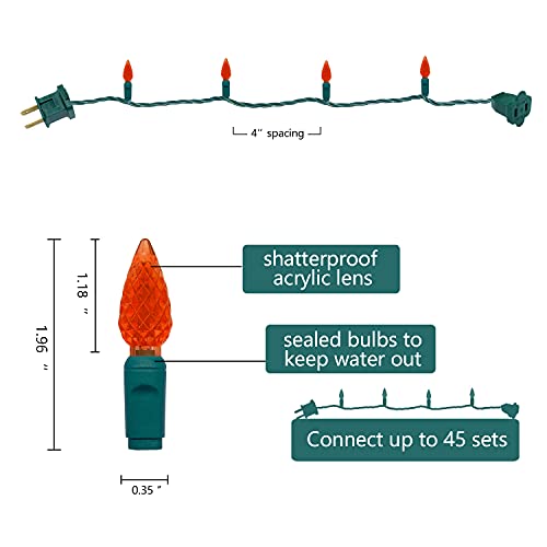 C6 LED Christmas Lights 50 Count 17ft - Orange Bulbs Green Wire