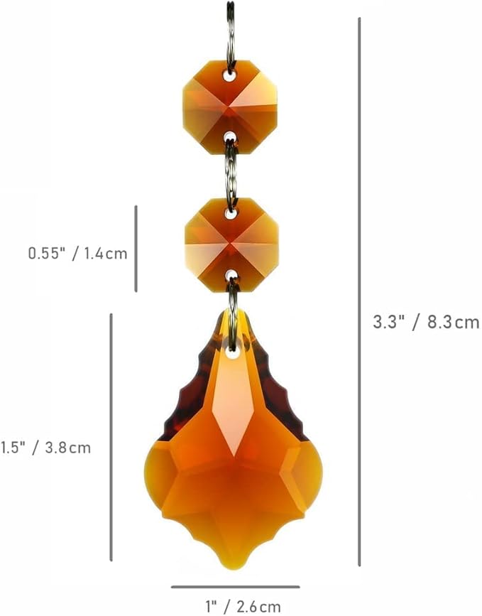 20pcs Crystal Maple Leaf Chandelier Pendant Prisms, Hanging Glass Crystals Octagon Beads for Christmas Party Decoration 38mm (Amber)