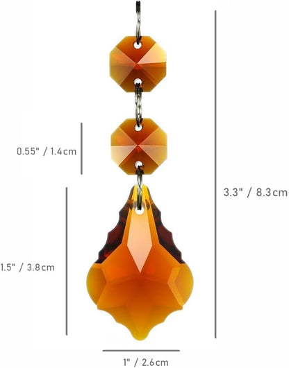 20pcs Crystal Maple Leaf Chandelier Pendant Prisms, Hanging Glass Crystals Octagon Beads for Christmas Party Decoration 38mm (Amber)