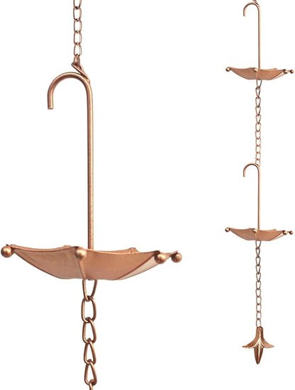 8.5FT Rain Chains with 10 Umbrella Rain Chain Cups, Rain Catcher for Gutters, Decorative Copper Rainwater Diverter Rain Chimes for Garden Decor, Replacement for Outside Gutter Downspouts in Spring