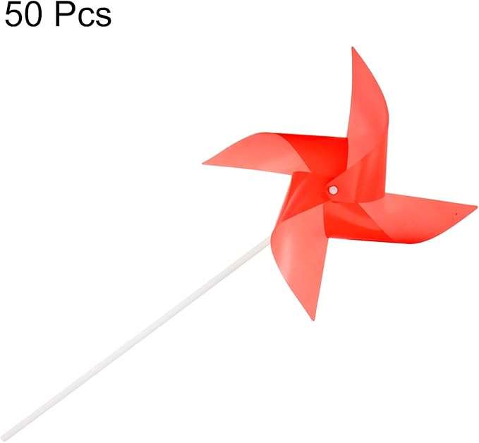 HARFINGTON 50pcs Windmills for The Yard Garden 15" x 7.5" 4 Leaves Pinwheels Wind Mills Spinners Windproof Waterproof Bird Devices with Stakes for Patio Decor, Red