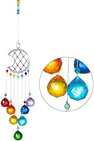 Crystal Moon Suncatcher Stained Glass Beads Rainbow Maker Window Wall Hanging Prism Pendant Garden Outdoor Home Decor Ornaments