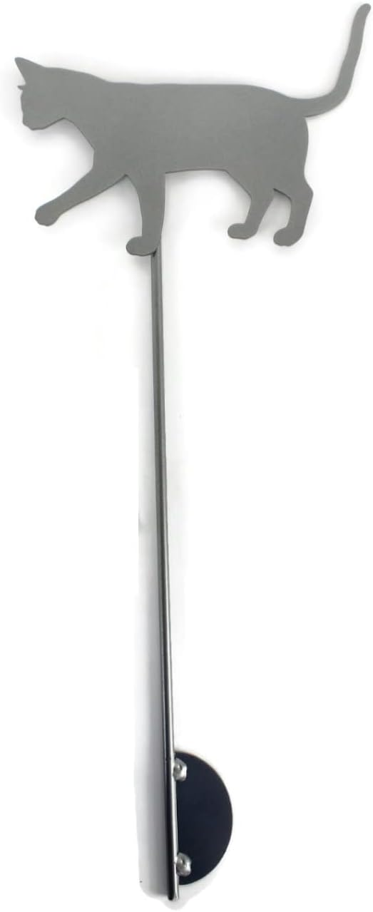 Pets and Farm Animals Metal Garden Landscape Stake (9" Wide Cat on Stake, Metallic Dark Gray)