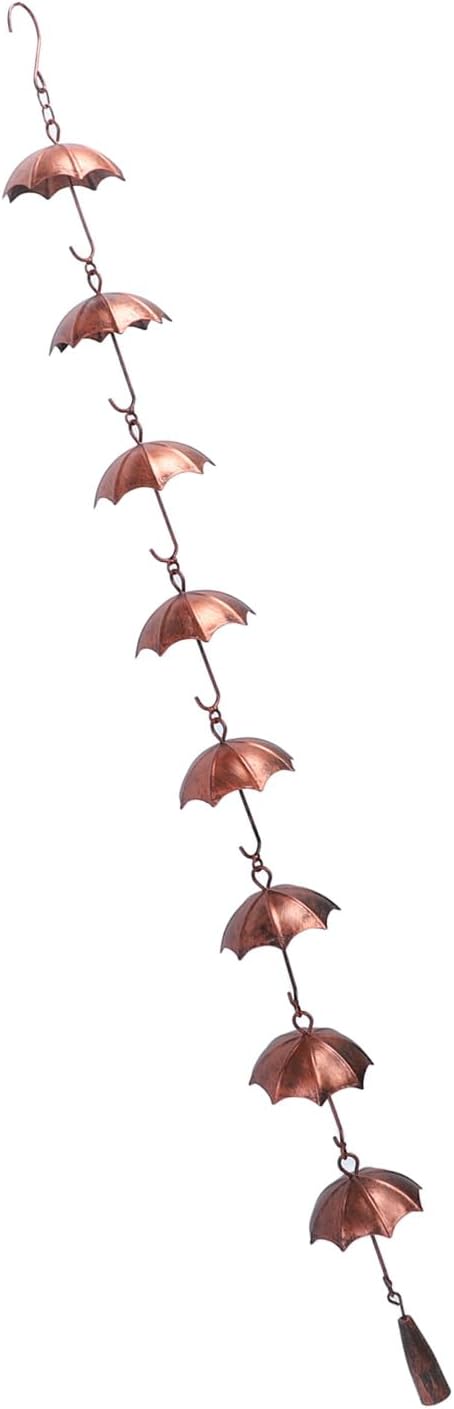 HEEPDD Umbrella Rain Chain, 3.28ft Copper Plated Rain Chain for Gutter Display, Ideal for Garden Decor Umbrella, Iron Material, 8 Cups, Nan Gardening