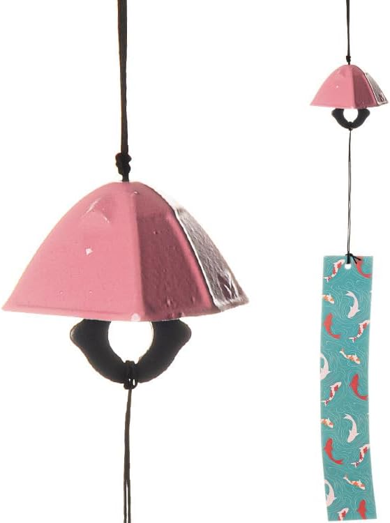 Japanese Tent Shape Lucky Traditional Wind Chimes for Outside, Iwachu Cast Iron Bless Temple Wind Bell Memorial and Sympathy Small Wind Chimes for Good Luck Garden Bell, Patio, Balcony（Pink）