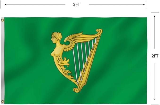 Green Harp Ireland Flag 6X10FT, A Harp Flags,Both Sides Printed, Men Women Banner,Vibrant Colors, Double Stitched with 2 Brass Grommets, Bar Garden Street Decoration, GYM, Office Decor,Indoor Outdoor Use,Gifts. (Green, 2x3ft)