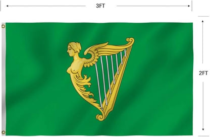 Green Harp Ireland Flag 6X10FT, A Harp Flags,Both Sides Printed, Men Women Banner,Vibrant Colors, Double Stitched with 2 Brass Grommets, Bar Garden Street Decoration, GYM, Office Decor,Indoor Outdoor Use,Gifts. (Green, 2x3ft)