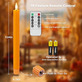 Orange LED Taper Candles - 9.65" Real Wax, Remote & Timer, 3 Pack