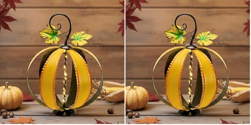 Large Orange Pumpkins with Light - Metal Fall Decor (Pack of 2)