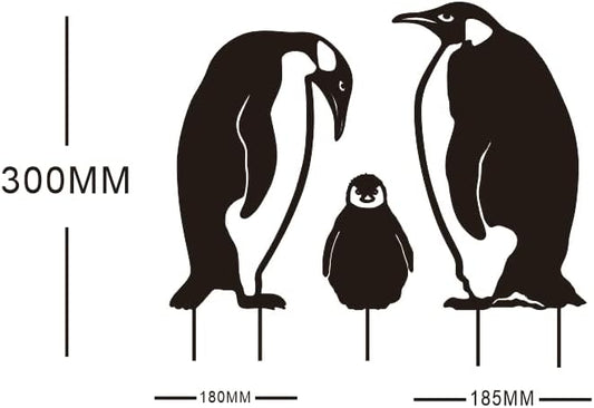 Iron Cast Animal Stake Statue,Outdoor Penguin Family Yard Decor,Black Metal Penguin Art Garden,Rustic Penguin Silhouette Decor for Yard Garden,Birds Silhouette Statue Lawn Backyard Outdoor Decoration
