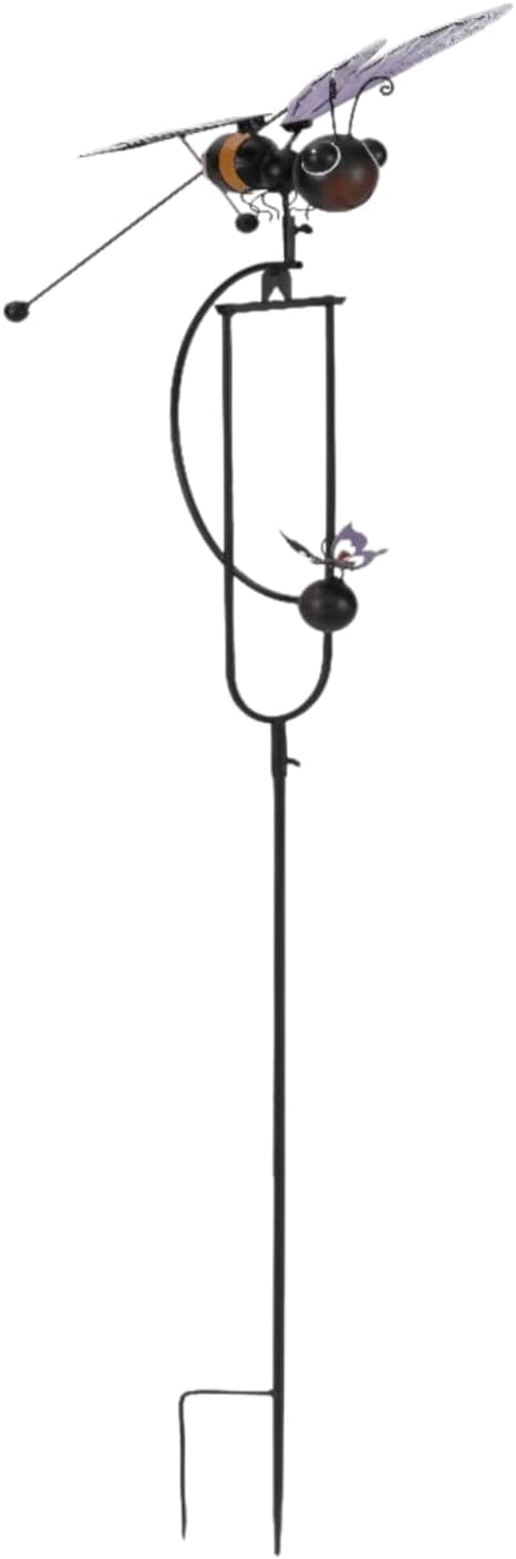 Red Carpet Studios Garden Art Small Bumblebee Balance Rocker Metal Garden Stake Yard Décor, 52.5” Tall, Purple Wings and Butterfly Cutout