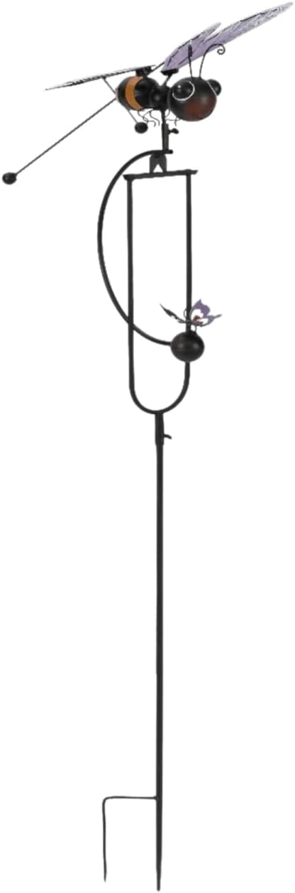 Red Carpet Studios Garden Art Small Bumblebee Balance Rocker Metal Garden Stake Yard Décor, 52.5” Tall, Purple Wings and Butterfly Cutout