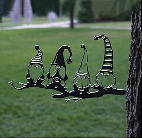 Alnicov Steel Branch Gnomes Decoration，Metal Tree Art Metal Gnomes ，Cute Hollowed Out Steel Garden Gnomes Silhouette for Home Garden Yard Outdoor Tree Decoration