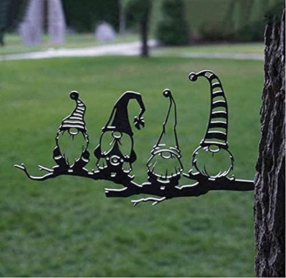 Alnicov Steel Branch Gnomes Decoration，Metal Tree Art Metal Gnomes ，Cute Hollowed Out Steel Garden Gnomes Silhouette for Home Garden Yard Outdoor Tree Decoration