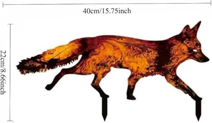 Toddmomy Fox Garden Sign Metal Animal Yard Stake Outdoor Decorative Lawn Ornament with Hollow Window Design for Patio and Courtyard