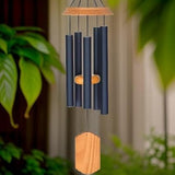 Carson 21" Wood and Navy Chimes - Classic Windchime - Wood Windchime for Outdoor Decor - Garden Patio Porch