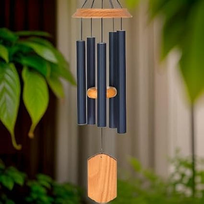 Carson 21" Wood and Navy Chimes - Classic Windchime - Wood Windchime for Outdoor Decor - Garden Patio Porch