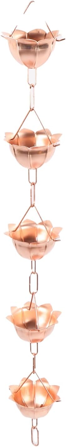 Naroote Copper Rain Chain, 3.28ft Decorative Rain Catcher Chain, Floral Design with Easy Installation, Ideal for Gutter Downspout Replacement & Weather Protection (Petal Shaped)