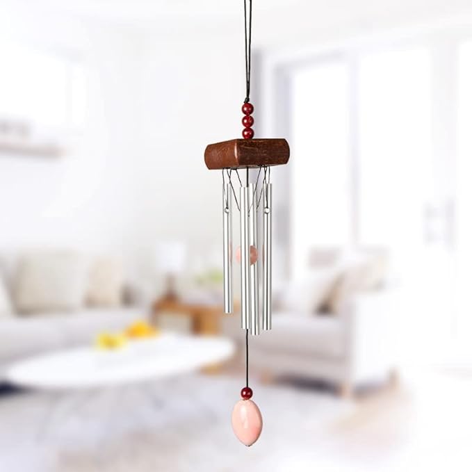 i-lan 2 Pack Small Silver Wind Chimes for Outside, Mini Aluminum Tubes with Ceramic Drop, Gentle Soothing Sound for Garden Patio Porch Decor, Zen Hanging Memorial Gifts for Mom Backyard Balcony