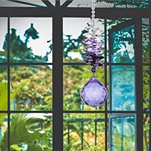 H&D 30mm Purple Chandelier Crystals Ball Rainbow Octogon Chakra Hanging Suncatcher Decorating Balls