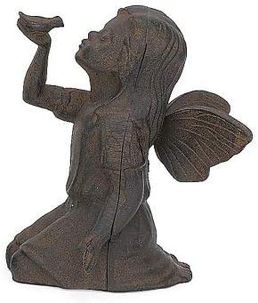 Upper Deck Cast Iron Fairy Holding Bird Statue