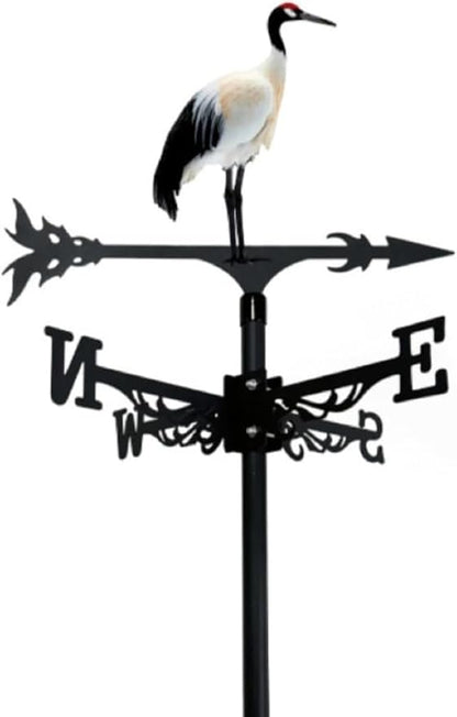 Colorful Red-Crowned Crane Weather Vane Metal Peacock Rooftop Weathervane Iron Wind Direction Indicator Garden Statue Yard Decor Lawn Ornament (Peacock Spreading) Crane a