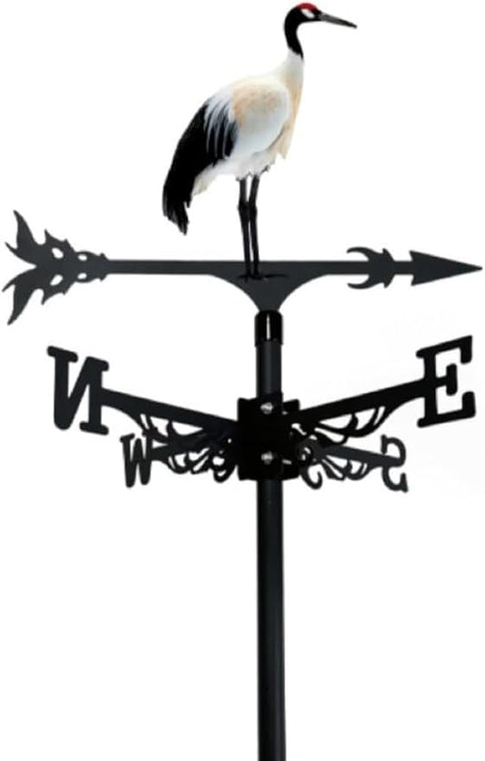 Colorful Red-Crowned Crane Weather Vane Metal Peacock Rooftop Weathervane Iron Wind Direction Indicator Garden Statue Yard Decor Lawn Ornament (Peacock Spreading) Crane a