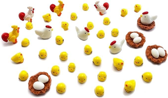 44 Pcs Miniature Family Chicken, Cock, Hen, Egg, Chicken Nest Ornament Micro Landscape Fairy Garden Décor Garden Sculptures and Statues