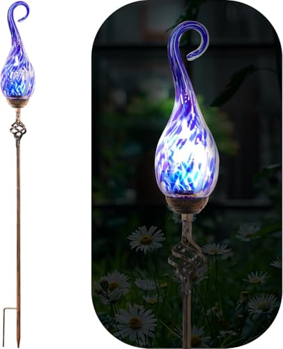 Solar Flame Light - Hand Blown Glass, Waterproof, Blue