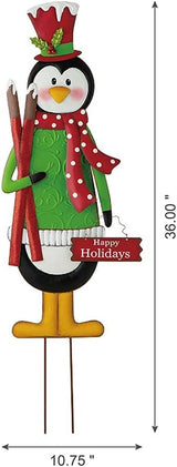 Glitzhome 36" H Metal Penguin Yard Stake, Garden Penguin Sign Christmas Ornaments Garden Stakes Lawn Patio Decor for Outdoor Stake Indoor Standing Hanging Decorations