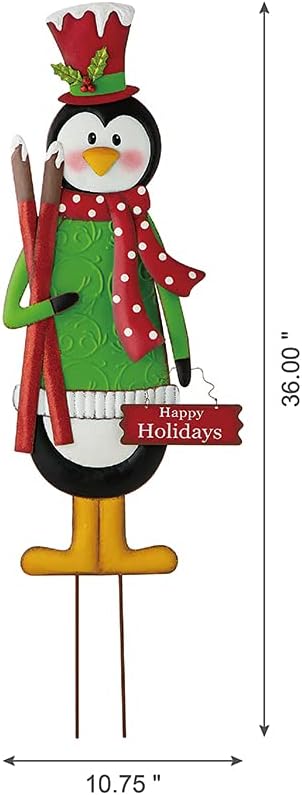 Glitzhome 36" H Metal Penguin Yard Stake, Garden Penguin Sign Christmas Ornaments Garden Stakes Lawn Patio Decor for Outdoor Stake Indoor Standing Hanging Decorations