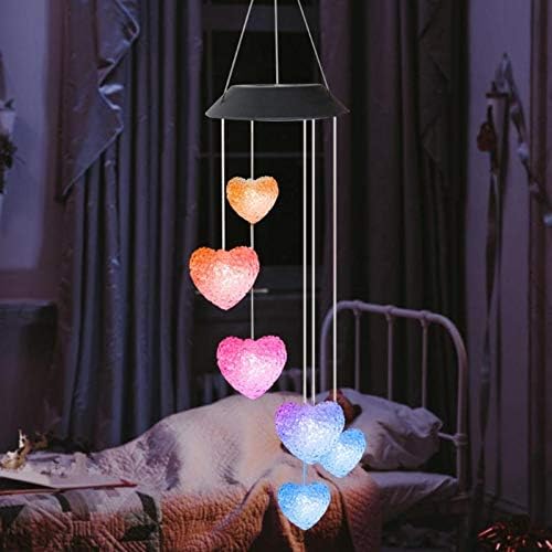 Tvoip Color Changing LED Solar Power Lamp Heart Wind Chimes Garden Decoration Yard Waterproof LED Light Lighting Hanging Decor (Heart)