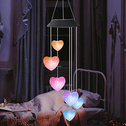 Tvoip Color Changing LED Solar Power Lamp Heart Wind Chimes Garden Decoration Yard Waterproof LED Light Lighting Hanging Decor (Heart)