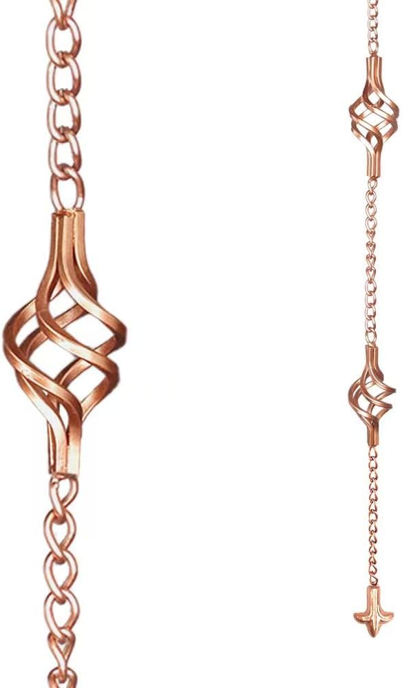 8.5FT Rain Chains with Spiral Bird Cage Rain Chain Cups, Rain Catcher for Gutters, Decorative Copper Rainwater Diverter Rain Chimes for Garden Decor,Replacement for Outside Gutter Downspouts in Spring