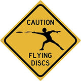 Metal Tin Sign Caution Flying Discs Road Disc Golf Sign for Home Office Bar Indoor Outdoor Wall Decor Yard Sign Square Sign 12" x 12" (2 Pack)