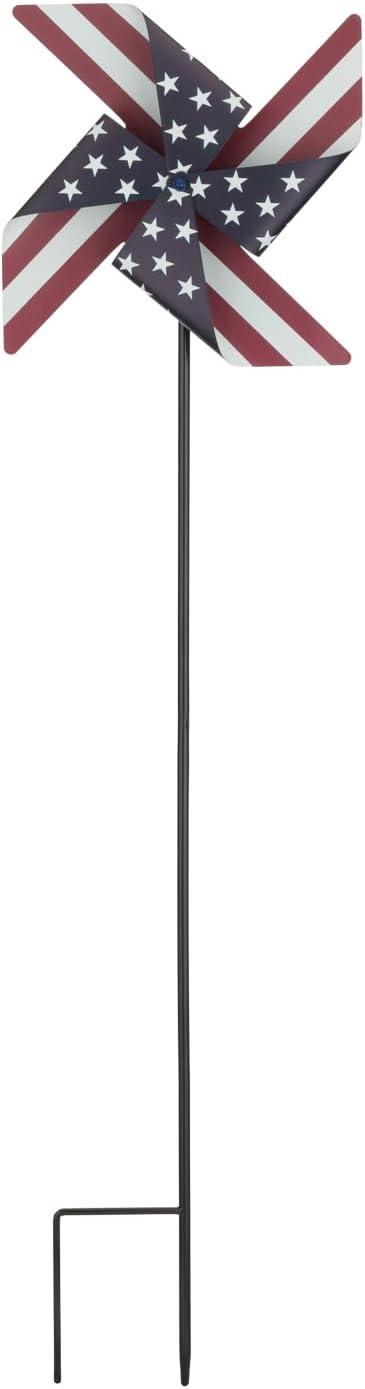 Regal Art & Gift Americana Pinwheel Spinner Stake, Patriotic Metal Wind Sculpture, Weather-Resistant Decorative Kinetic Yard Art for Outdoor Garden and Lawn – Stripe