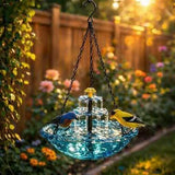 Solar Powered Hanging Bird Bath Fountain, Glass Bowl Solar Water Fountain for Outdoor Garden (Blue)