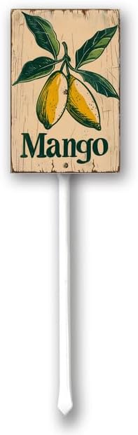 Uptell Vintage Aluminum Mango Fruit Signs Yard Sign with Stake for Garden Fruit Garden Label Stakes Plant Markers for Outdoor Plants Waterproof 7x8.8 inch