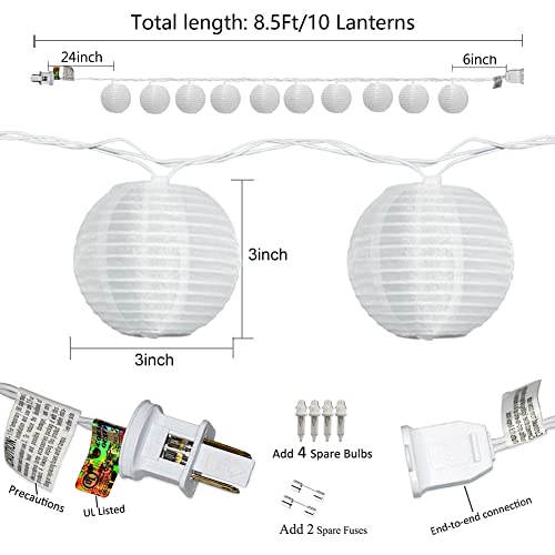 Abeja White Nylon Lantern String Lights - 8.5Ft, 10 Lights