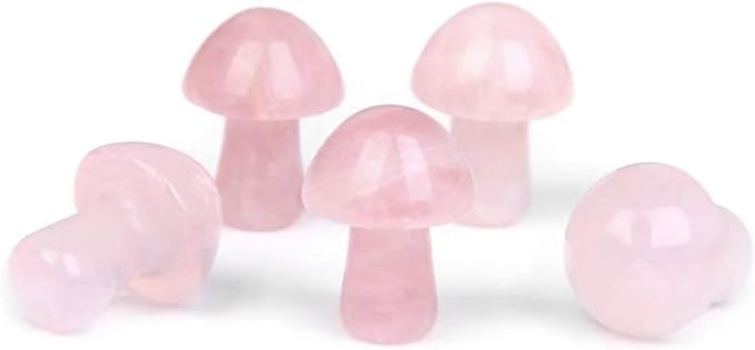 15PCS Rose Quartz Natural Stones Mushroom Sculpture Decor Crystal for Home Crafts Flower Pot Gemstone Mini Mushroom Hand Making Yard Decoration