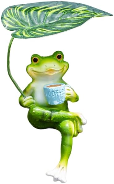 Adorable Animal Garden Statue with Umbrella - Charming Outdoor Decor for Yard, Patio, or Garden (Frog Drink Coffee)