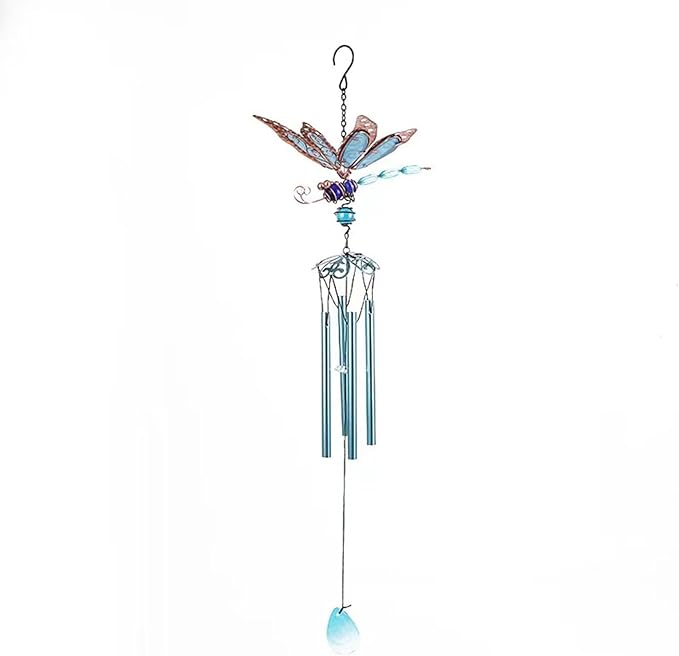 Dragonfly Wind Chimes, Garden Glass Glowing Wind Chimes for Home, Party, Festival Decor, Garden Decoration Indoor/Outdoor,Lifelike Dragonfly Deep Tone Style