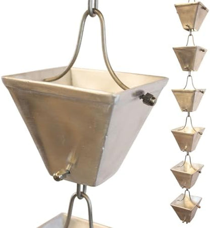 Nutshell Stores Medium Square Cups Rain Chain - Aluminum - 12 Feet