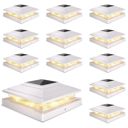 Solar Post Cap Lights 12-Pack - 4x4/5x5/6x6 Warm & Cool White