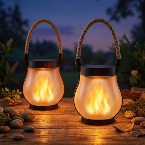 Solar Lanterns Outdoor Waterproof 2-Pack - Flickering Flame