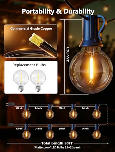 50FT G40 LED String Lights - Waterproof Warm White
