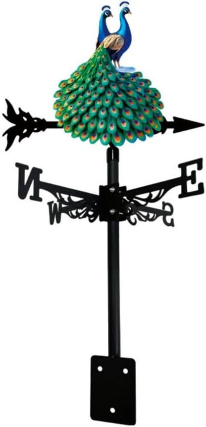 Colorful Red-Crowned Crane Weather Vane Metal Peacock Rooftop Weathervane Iron Wind Direction Indicator Garden Statue Yard Decor Lawn Ornament (Peacock Green A)