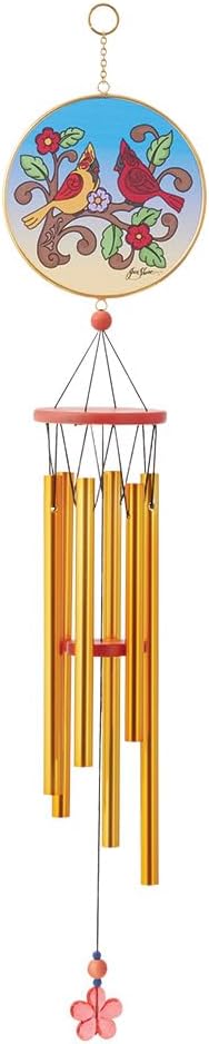 Enesco Jim Shore Heartwood Creek Cardinal Birds on Branches with Flowers Wind Chime - Decorative Hanging Metal Tube Wind Chimes Indoor Outdoor Patio Home Decor Windchime, 28 Inch
