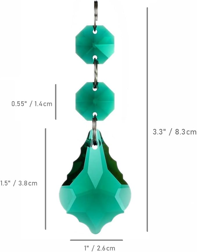 20pcs Chandelier Crystals Maple Leaf Prism Pendant Parts Connected Glass Octagon Beads Chain for Chandelier Decoration 38mm (Peacock Green)